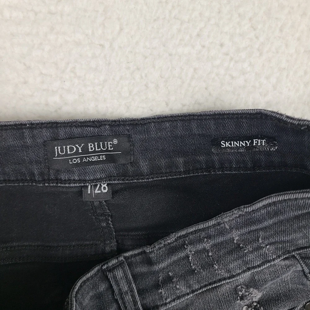 Judy Blue Jeans Womens 7/28 Skinny Fit Distress Buffalo‎ Plaid Dark Gray Wash